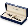 Waterman Expert penna a sfera | nero lucido con finiture in oro 23 carati | punta media con cartuccia di inchiostro blu | confezione regalo