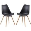 buybyroom Set di 2 sedie da pranzo imbottite, da cucina, con schienale, per sala da pranzo, per conferenze, in legno massiccio, colore: noir