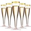 LATERN 50 Pezzi Flute da Champagne con Bordo in Oro, 150ml Bicchieri da Champagne in Plastica Bicchieri da Vino con Gambo Riutilizzabili per Anniversario Matrimonio Giardino Feste (5 x 17cm)