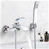 Hausharbor Miscelatore Vasca da Bagno Con Doccetta - Ottone Cromo, Rubinetto a Muro Cascata Con Flessibile Per Doccia
