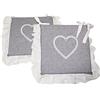 Russo Tessuti Coppia 2 Cuscini Sedie Cucina Coprisedia Laccetti Volant Cuore Stampa Bonheur-Grigio