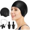 Xinlon Cuffie Piscina, Cuffie Piscina Adulto, Cuffia Piscina Donna, Cuffia Piscina Silicone Per Surf, Vela, Moto d'Acqua, Bambini, Adolescenti, Impermeabili, Per Naso e Tappi Per Le Orecchie (Nero)