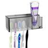Linkidea Supporto da Parete per Spazzolini 5 Posti con Coperchio per Bagno,Organizer in Plastica per Dentifricio e Bicchiere per Sciacquo, compatibile con Oral-B Cross Action, Colgate Renewal (Grigio)