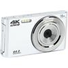 Asixxsix Fotocamera Digitale 4K per la Fotografia, Zoom Digitale 16X Videocamera Digitale per Bambini da 44 MP Videocamera per Vlogging Antiurto con Schermo LCD da 2,8 Videocamera (Argento)