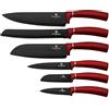 BerlingerHaus Burgundy Set 6 Coltelli da Cucina Professionali, Lama Acciaio Inossidabile, Rivestimento Antiaderente, Coltello da Cuoco, Pane, Santoku, Manico Ergonomico, Design Metallic Line(BH-2542)