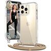 Vaykwo Cover con Cordino per iPhone 13 Pro 6.1'',Custodia con Regolabile Collana per iPhone 13 Pro, Protezione Completa a 360 Gradi Trasparente Case con Laccio Tracolla, D'oro