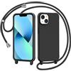 AOMYKE Cover per iPhone 13 / iPhone 14 con Cordino, Custodia con Laccio Collana Tracolla Collo Liquido Silicone Antiurto TPU Antiurto AntiGraffio Case - Nero