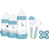 MAM Set de Recién Nacido, Set Regalo, Incluye: 2 Biberones Anticólico de 160ml, 1 Biberón Anticólico de 260ml, 1 Chupete Original Start, 1 Broche para Chupetes, a partir de 0 meses, Azul