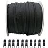 JYC CREATIVE 25 Metri di Chiusure Lampo in Nylon + 10 Cursori Liberi Tiretti in Metallo, Cerniera per Cucire, Chiusure Lampo al Metro per Cucire su Vestiti, Tessuti, Chiusuri Lampo al Metro n.3, (Nero 332)