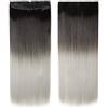 SEGO Extension Capelli Clip Lisci Grigi Fascia Unica 63cm 120g - Nero Scuro a Grigio Argento
