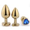 QIJIHE Golden Butt Plug con cristallo a forma di cuore Bump, Anal Plug Set (Small-28mm, Mid-34mm, Large-40mm) Buttplug Metal Anali Plug Giocattoli del sesso per le donne Uomini (blu, SML Set)