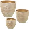 DRW Set di 3 vasi in ceramica decorati con onde in oro e bianco, 30 x 30 x 30 cm