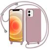 AOMYKE Cover per iPhone 12 / iPhone 12 Pro con Cordino, Custodia con Laccio Collana Tracolla Collo Liquido Silicone Antiurto TPU Antiurto AntiGraffio Case - Rosa
