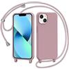 AOMYKE Cover per iPhone 13 / iPhone 14 con Cordino, Custodia con Laccio Collana Tracolla Collo Liquido Silicone Antiurto TPU Antiurto AntiGraffio Case - Rosa