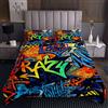 Loussiesd Hippie Graffiti Coverlet Teens Hip Hop Decor Copriletto Trapuntato Coverlet per Bambini Ragazzi Ragazze Graffiti Pattern Trapunta Set Cultura Strada Letto Collezione Collezione 3 Pz240x220cm