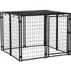 PawHut Recinto per Cani in Acciaio Pieghevole con Copertura, Box per Animali a 8 Pannelli con Porta Bloccabile, 141x141x113cm, Nero|Aosom