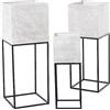 DRW Set di 3 vasi rotondi in metallo con gambe in bianco e nero 28 x 28 x 76 cm