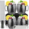SuproBarware Moscow Mule Tazze Set di 4 tazze Moscow Mule Black Moscow Mule Mug 510 oz Gunmetal placcato nero tazza in acciaio inox doppia Jigger refrigerata bevanda fredda cocktail