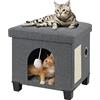 BRIAN & DANY Pieghevole Cuccia Gatto, Casetta Grande per Gatti con Tiragraffi e Pallina da GiocoGrigio, 37,5×32,5×36cm, Grigio