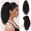 PORSMEER 46 cm 18 Pollici nera Coda Capelli Extension Ricci con Pinza,Posticcio per Capelli Coda Mossa Extension Coda Capelli Lunga Ondulati Mossi per Donna