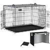 VOUNOT® Gabbia per Cani Pieghevole in Metallo con Copertura, Cassetta per Trasporto Scatola Trasportino Cani con 2 Porte, Vassoio Rimovibile, 122x75x81cm, Nero