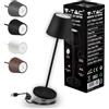 V-TAC Lampada da Tavolo senza Fili LED Dimmerabile in Alluminio - Lampada Nera Wireless per Uso Interno ed Esterno IP54 da Casa o Ristorante - Design Elegante - Luce Bianca Calda