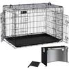 VOUNOT® Gabbia per Cani Pieghevole in Metallo con Copertura, Cassetta per Trasporto Scatola Trasportino Cani con 2 Porte, Vassoio Rimovibile, 107x70x78cm, Nero