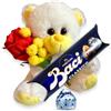 NARAMAKI® Idea Regalo Maestre- Orsacchiotto Giallo + Rametto Mimosa + Rosa Artificiale + Baci Perugina 37,5gr | Regalo Uomo|Donna|Mamma