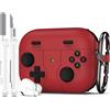 R-fun Custodia compatibile con Apple Airpods Pro (2023/2022/2019, 2a/1a generazione), cavo USB-C/Lightning con kit di pulizia, design classico per console di gioco portatili,Rosso
