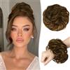 RUWISS Chignon Capelli Veri, Chignon Finto per Capelli Umani Ricci Ondulato Posticcio per Capelli Chignon con Elastico Donna (Castano Misto)
