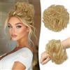 RUWISS Chignon di Capelli 100% Capelli Umani Elastici Chignon Ondulato Capelli Veri Coda di Cavallo Pezzo di Capelli Spessi Updo per Donne Ragazze, Biondo Dorato