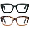 MMOWW Confezione da 2 Occhiali da Lettura Rettangolari - Oversized Square Frame Anti Luce Blu Occhiali donna uomo (Nero+Tartaruga, +2.5)