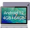 TPSPAD Tablet 10.1 Pollici Android 12 4GB RAM 64GB ROM (128 GB estensibile), HD 1920×1200 IPS, 1.6Ghz 2.4G WiFi, Bluetooth 4.2, tipo C, fotocamera da 2 MP + 5 MP,5000mAh,Argento