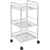 BAKAJI Carrello Portaoggetti in Acciaio Cromato per Bagno Cucina Parrucchiere o Estetista 4 Ruote Girevoli, 3 Ripiani, Dimensioni 40 x 35 x 75cm, Carrellino Multifunzione 3 livelli (Acciaio)