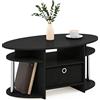 Furinno Jaya Tavolino Ovale con Cestino, Americano/Cromo/Nero, 50 (D) x 89.9 (W) x 41.7 (H) cm