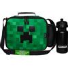 Minecraft Borsetta Termica Porta Pranzo per Bambini Creeper Borsa Termica Opzioni con Borraccia Acqua per Scuola Viaggi Idee Regali per Gamer (Verde)