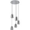 Eglo lampada a sospensione Alobrase, luce a sospensione a grappolo con 5 luci per sala da pranzo, metallo cromato vetro fumo nero-trasparente, attacco E27, Ø 54 cm