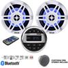 PIMAR RADIO STEREO BARCA MARINO BLUETOOTH-USB KIT CON 2 CASSE 150-WATT LED ACCESSORI