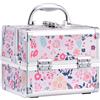 Joligrace Valigetta Trucchi Valigia Porta Trucchi Valigia Beauty Case Valigetta Per Cosmetici Organizzatore Trucco, Con Specchio Chiudibile a Chiave (Fiore)