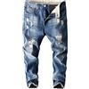 GUOCU Uomo Jeans Strappati Autunno Inverno Slim Elasticizzati Taglie Forti Elegante Elastico Vita Pantaloni Stile Harem Denim retrò Tasche Laterali Zip Dritti Larghi Fit Casuale Pantaloni,Blu,S