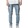 ORANDESIGNE Uomini di Modo Fori Denim Pantaloni Jeans Strappati Pantaloni Skinny Jeans Slim Fit Lunghi Denim di Lavoro Pantaloni B Blu L