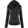 Minetom Donna Giacche Ecopelle Manica Lunga Motociclista Invernali Giubbotto Finta Pelle Vintage Cappotti con Cappuccio Tasca Nero IT 44