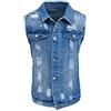 Evoga Giubbotto Smanicato di Jeans Uomo Blu Denim Cardigan Gilet Giacca Casual (L, Blu Denim Con Strappi)