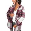 YMING Donne Casual Vintage Lapel Plaid Camicie Button Up Blend Camicie Giacca con Tasca Frontale Shacket Outerwear Vino Rosso M