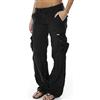 Tomwell Donna Pantaloni Cargo Ragazza Moda Leggins da Danza Jogging Trekking Sport Straight Trousers Pantaloni Mimetici da Trekking Pantaloni Multitasche Z Nero X-Large