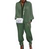 Siyova 2 Pezzi Completo da Donna Elegante Camicia a Maniche Lunghe con Risvolto a Coste Tinta Unita+Pantaloni Lunghi Abiti Donna Casual Autunnali Primaverili Tuta Leggero (Verde, L)