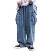 ORANDESIGNE Jeans Uomo Pantaloni Denim Vintage Casual Hip Hop Y2K Jeans Baggy Pantaloni Gamba Larga Straight Pantaloni Harajuku Ragazzo Pantaloni Casual Streetwear B Blu L
