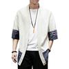 PRIJOUHE Kimono da uomo cardigan leggero casual misto cotone lino sette maniche aperto davanti cappotto Outwear, 01 Beige, Large