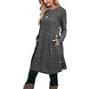 ORANDESIGNE Vestito Donna Invernale Elegante Abito Midi Maniche Lunghe Curvy Casual Felpa Maglione Vestitini Inverno Dress Sweater Tunica Vestiti con Botton Abiti al Ginocchio a Grigio Scuro M