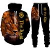 Osheoiso Tuta Uomo Ragazzo Manica Lunga Felpa con Cappuccio e Pantaloni Lunghi Modello Leone Stampato Completo Tute 2 Pezzi Sportive Uomo Autunno Inverno Pigiama Uomo J 3 5XL